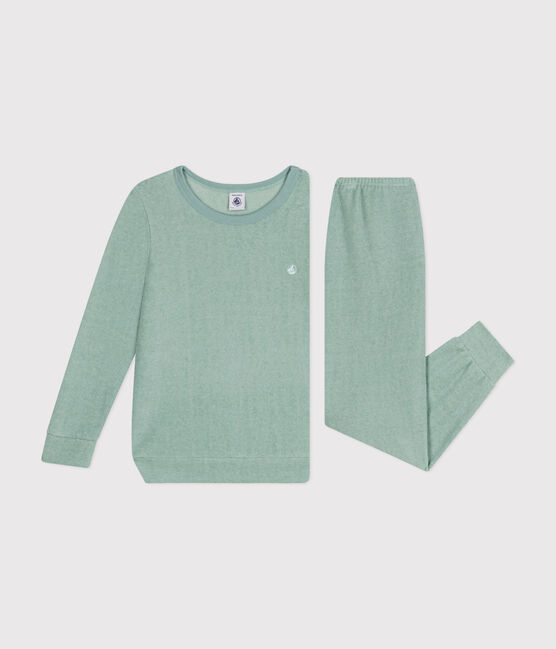 Pyjama uni en bouclette éponge grattée enfant vert PAUL
