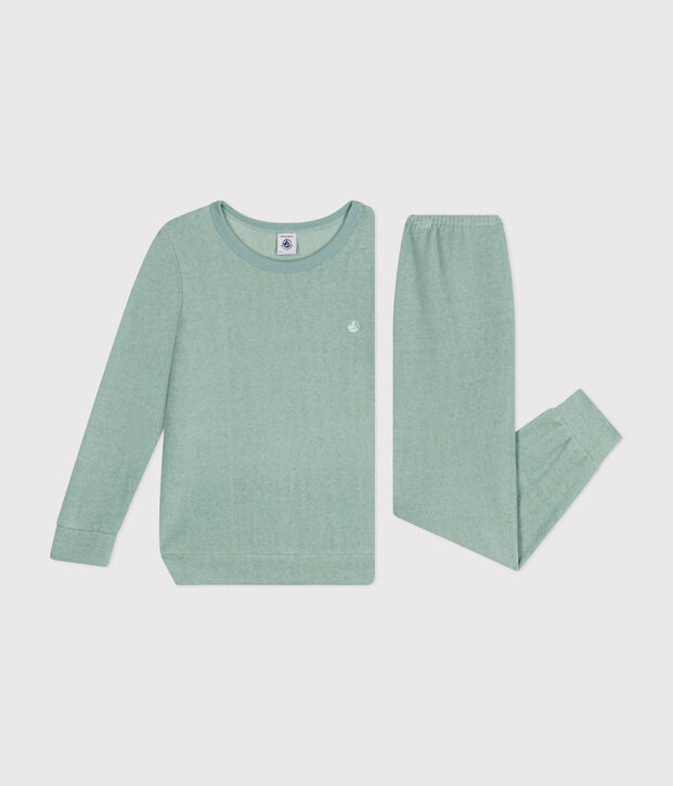 Pyjama uni en bouclette &eacute;ponge gratt&eacute;e enfant vert