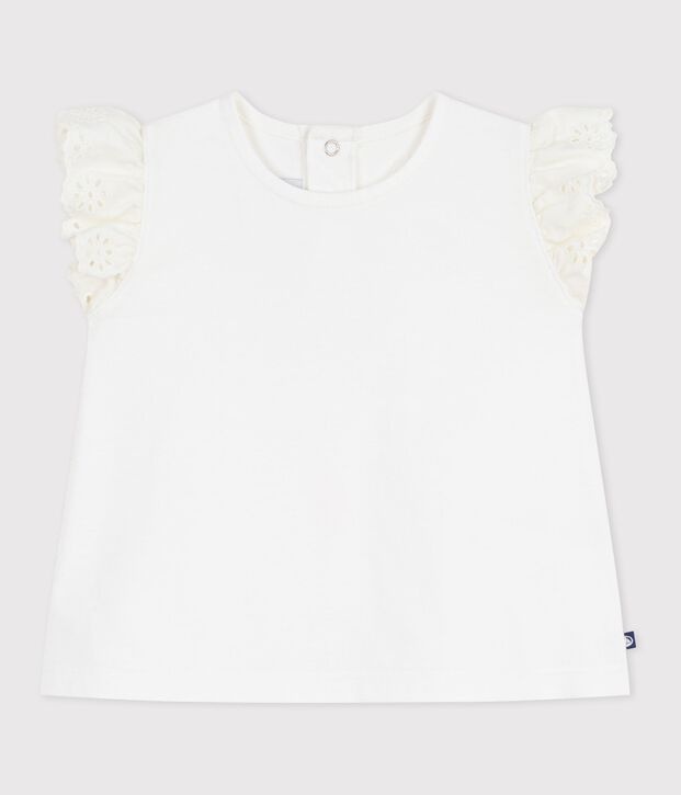 Effen katoenen T-shirt met korte mouwen voor baby's wit