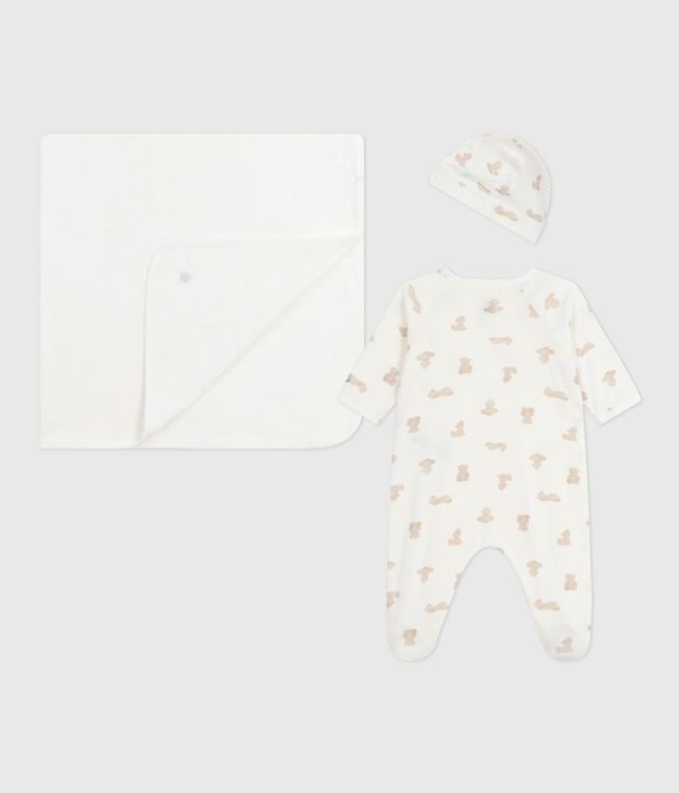 Geschenkset van katoen met print voor baby's wit/BRUN