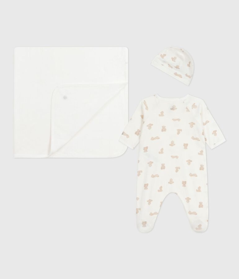 Geschenkset van katoen met print voor baby's wit/BRUN