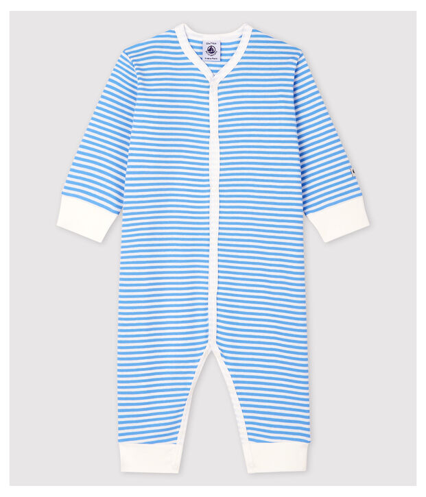 Babyblauw gestreepte katoenen pyjama zonder voetjes blauw/wit