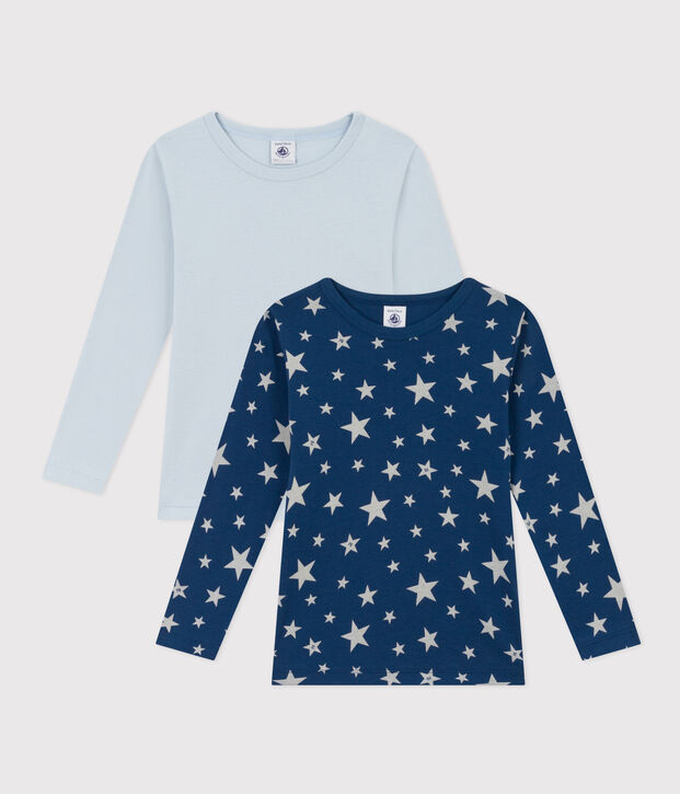 Set van 2 T-shirts voor jongens met lange mouwen in katoen met ster multicouleur