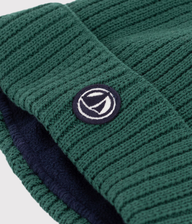 Bonnet enfant en tricot doubl&eacute; en polaire vert
