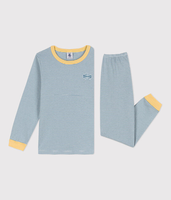 Katoenen pyjama met milleraiesprint voor kleine meisjes en jongens blauw ROVER/wit MARSHMALLOW