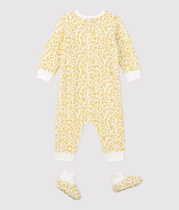Ensemble nuit fleurs b&eacute;b&eacute; en bouclette &eacute;ponge toute douce jaune/ECUME2