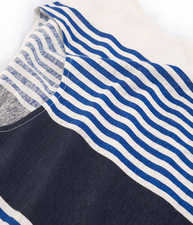 Dames-t-shirt met korte mouwen in linnen wit/multicouleur