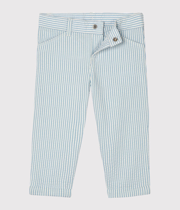 Seersucker broek voor babyjongen blauw/wit
