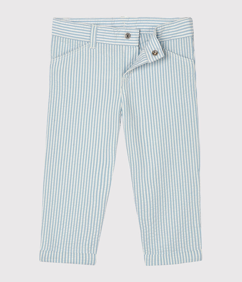 Pantalon b&eacute;b&eacute; gar&ccedil;on en seersucker bleu/blanc