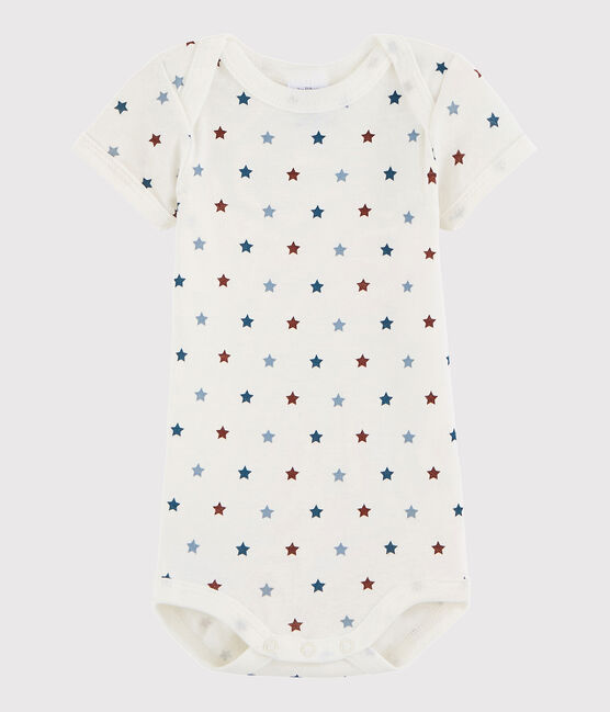 Rompertje met korte mouwen babymeisje - babyjongen wit MARSHMALLOW/wit MULTICO