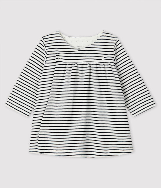 Robe à rayures manches longues bébé fille en tubique blanc MARSHMALLOW/bleu SMOKING