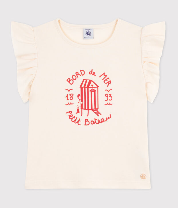 Tee-shirt enfant en coton manches courtes imprim&eacute; &eacute;cru