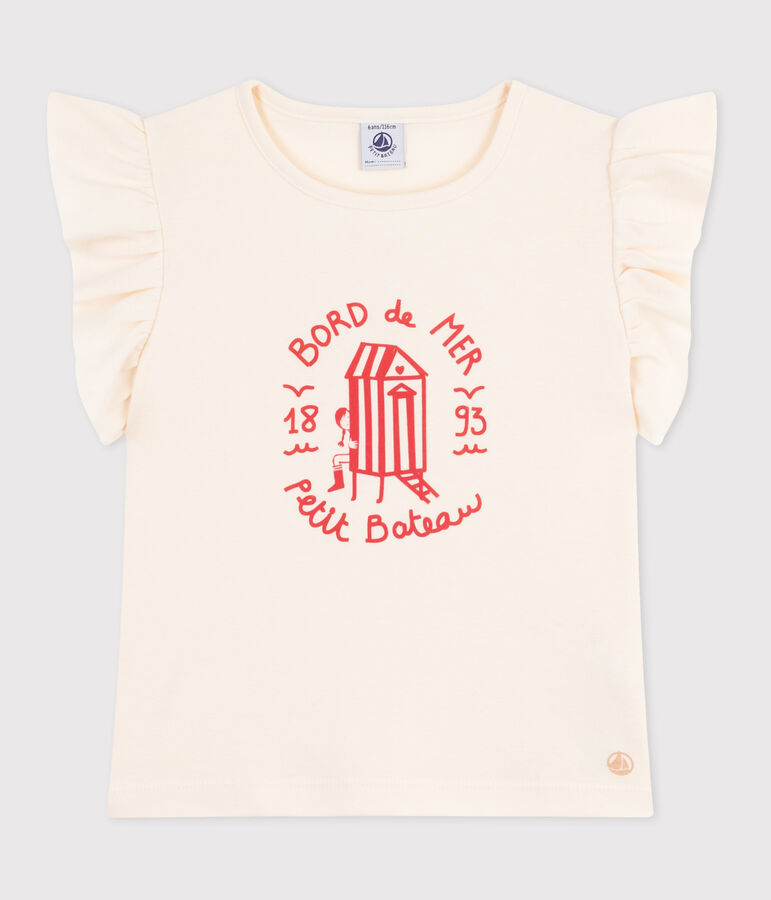 Teeshirt enfant en coton manches courtes imprim&eacute; &eacute;cru