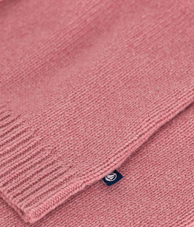 Cardigan jacquard laine et coton enfant fille rose/&eacute;cru