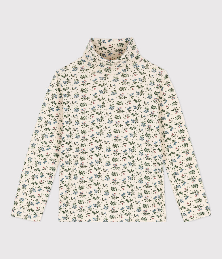 Sous-pull imprim&eacute; fleuri en coton enfant fille &eacute;cru/vert/multicouleur