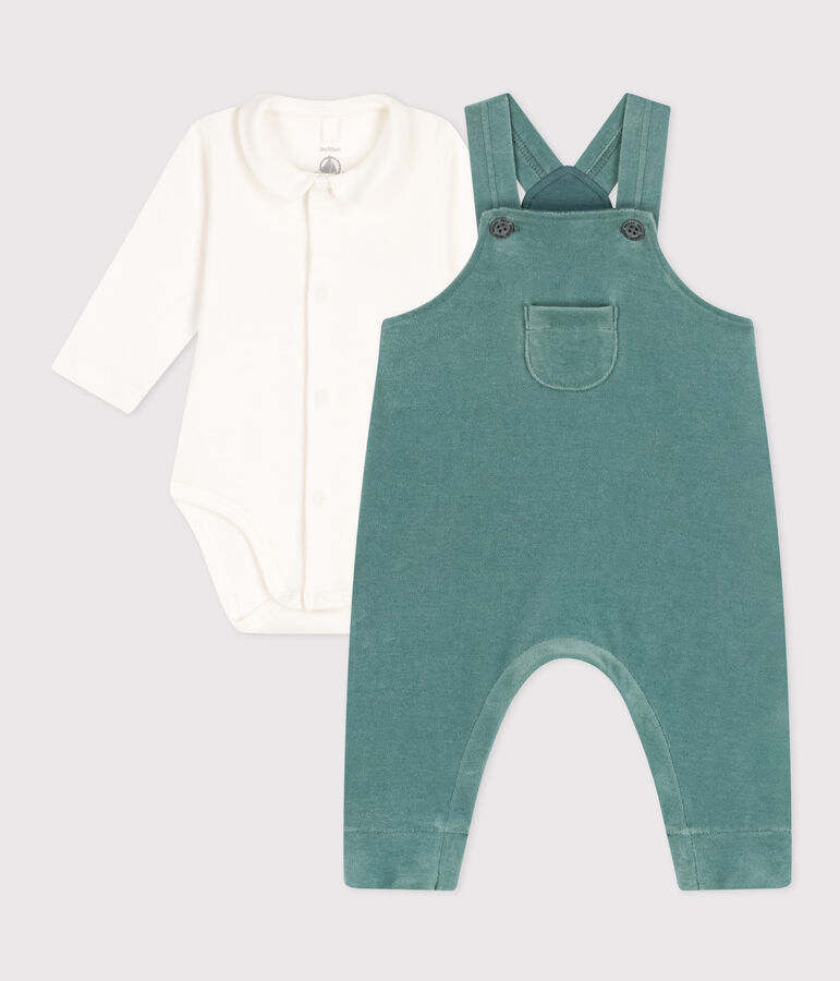 Ensemble salopette en velours et body b&eacute;b&eacute; vert