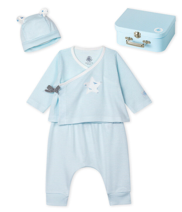 Cadeauset met 3 items van gebreide stof blauw/wit