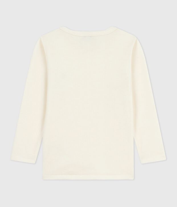 Effen T-shirt met lange mouwen van wol en katoen voor kinderen beige