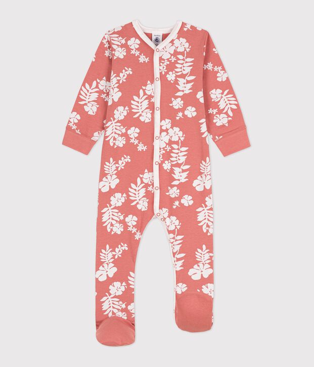 Babyslaapzak met Hawa&iuml;-print en met afneembare voetjes in katoen roze/wit