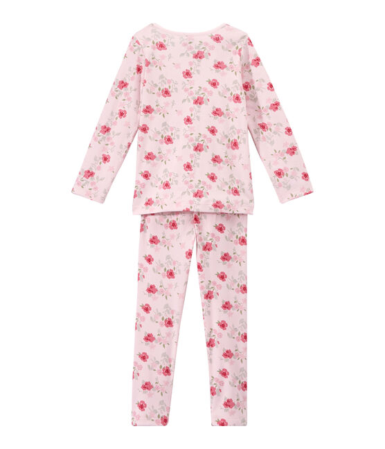 Meisjespyjama met bloemendessin roze VIENNE/wit MULTICO