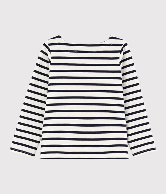 Marinière en jersey enfant fille blanc MARSHMALLOW/bleu SMOKING
