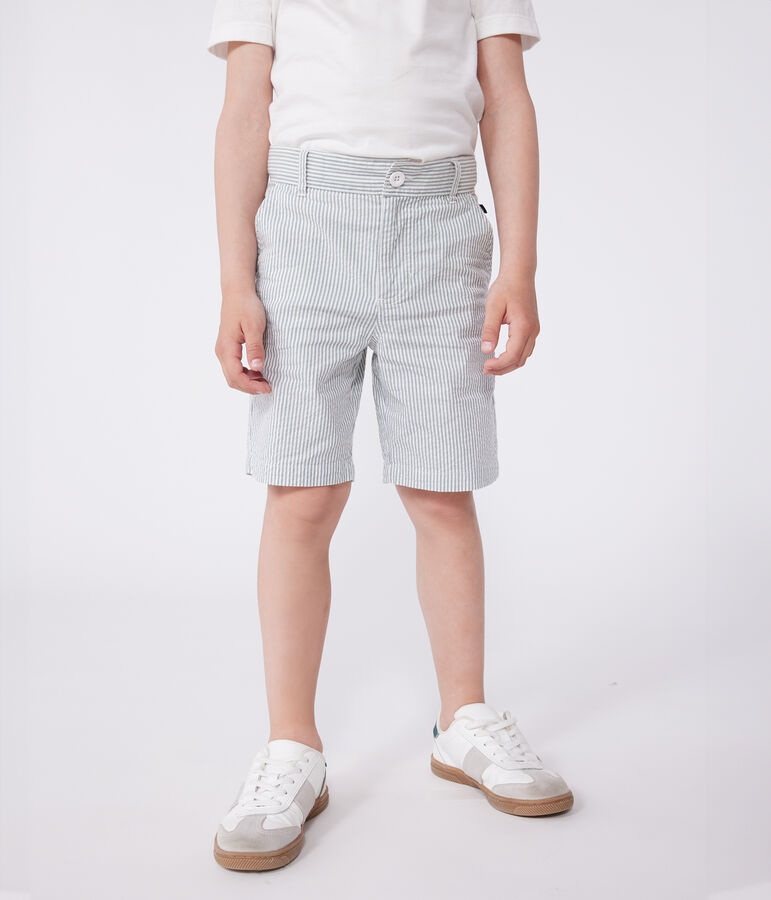 Bermuda short enfant en coton &agrave; rayures blanc/vert