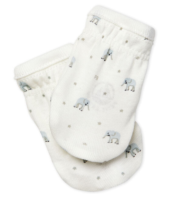 Paire de moufles bébé en côte blanc MARSHMALLOW/blanc MULTICO