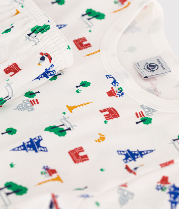 Pyjama short imprim&eacute; Paris en coton enfant blanc/multicouleur