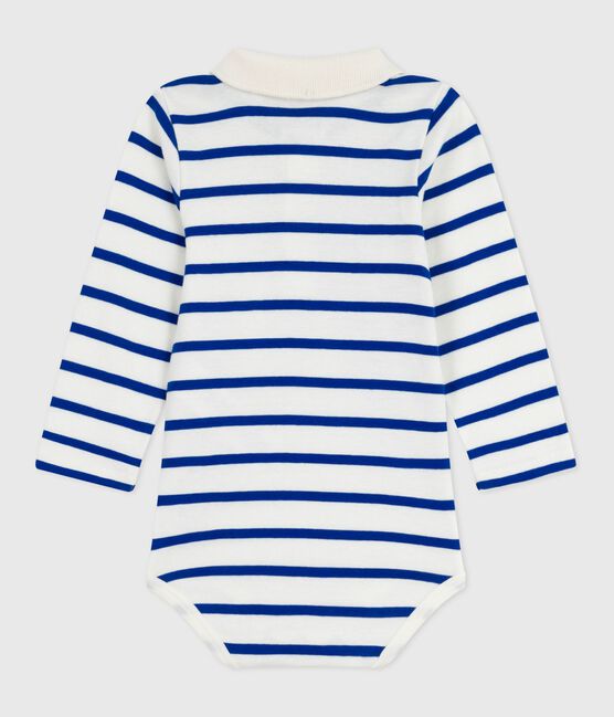 Katoenen babybody met gestreepte polokraag blauw MILK/ OLYMPIC