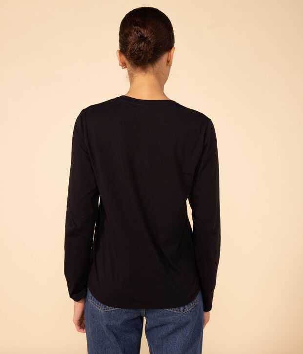 Le Droit, T-shirt met lange mouw en V-hals van dunne jersey voor dames zwart
