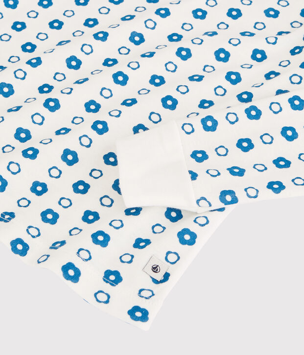 Jongens/meisjes pyjama met grafische bloemenprint van biologisch katoen wit/blauw