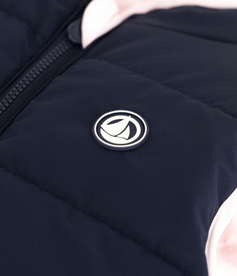 Omkeerbaar tweekleurig mouwloos donsjack roze/blauw