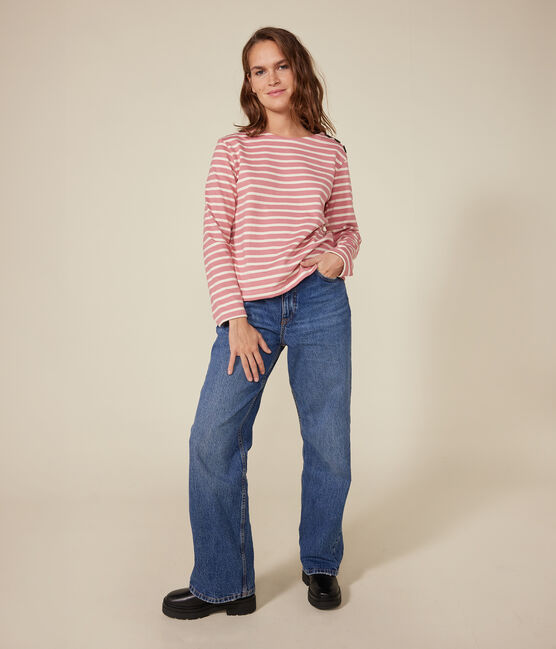Katoenen marineshirt met knopen voor dames roze ROSEWOOD/ AVALANCHE