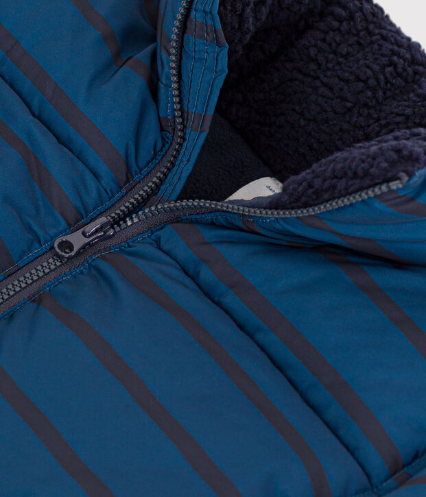 Donsjack met oprolbare capuchon blauw/blauw