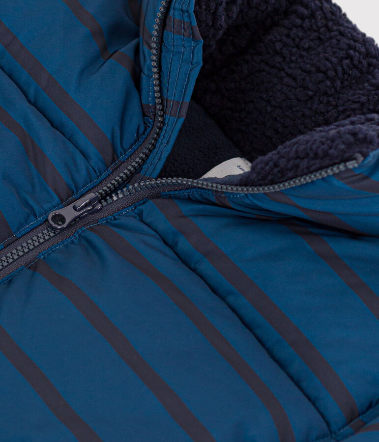 Donsjack met oprolbare capuchon blauw/blauw