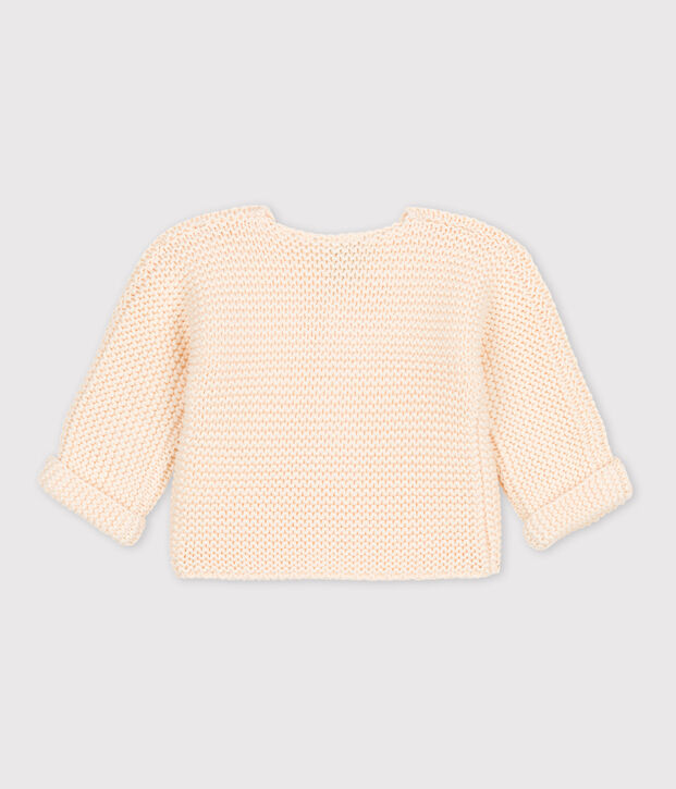 Cardigan b&eacute;b&eacute; tricot point mousse en coton &eacute;cru