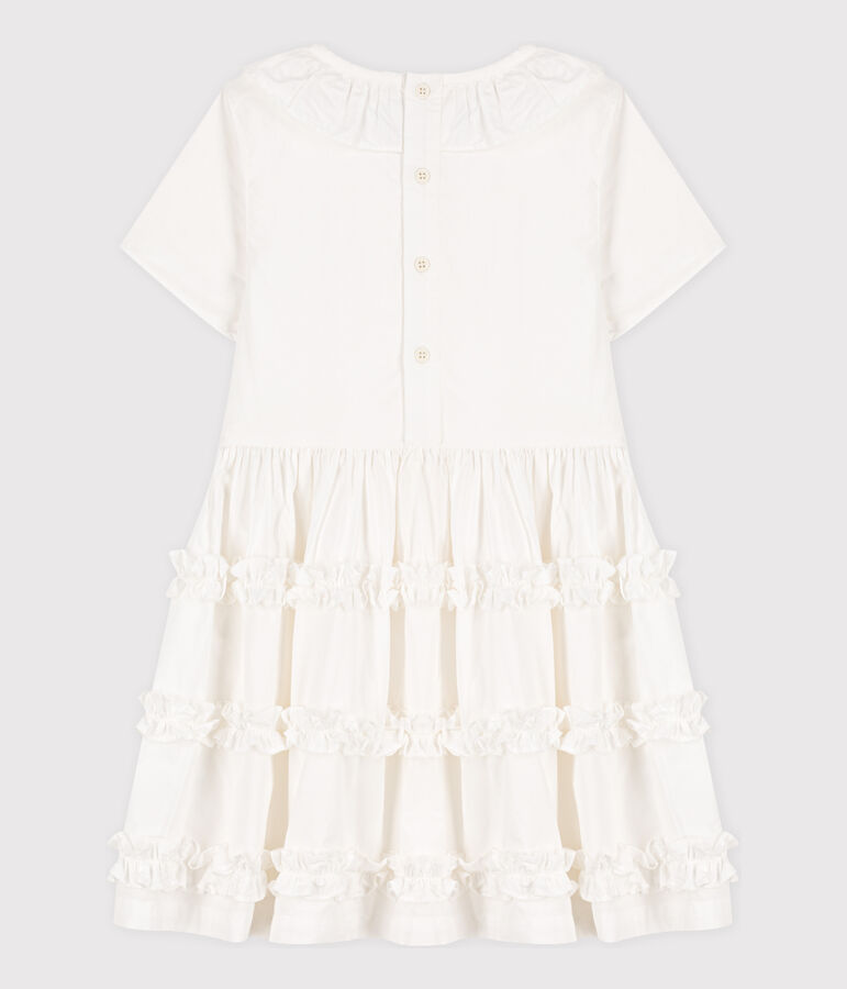 Robe manches courtes en popeline enfant fille blanc ECUME 1