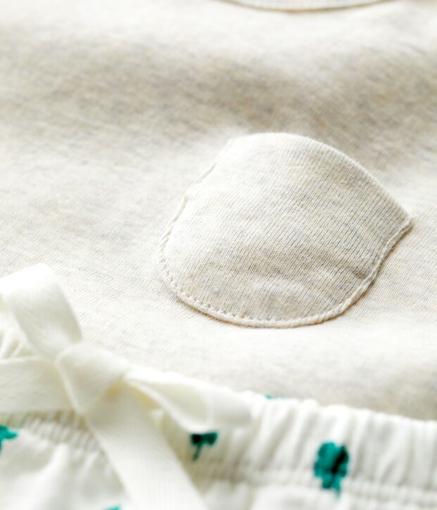 Ensemble 2 pi&egrave;ces imprim&eacute; v&eacute;g&eacute;tal en molleton bio b&eacute;b&eacute; beige/multicouleur