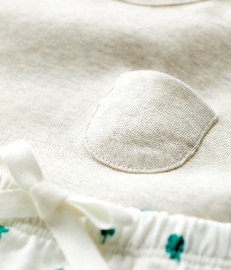 Ensemble 2 pi&egrave;ces imprim&eacute; v&eacute;g&eacute;tal en molleton bio b&eacute;b&eacute; beige/multicouleur