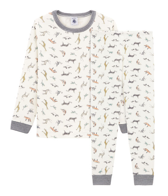Pyjama petit garçon en côte blanc MARSHMALLOW/blanc MULTICO