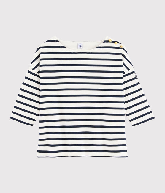 Katoenen marinetrui Dames wit MARSHMALLOW/blauw SMOKING