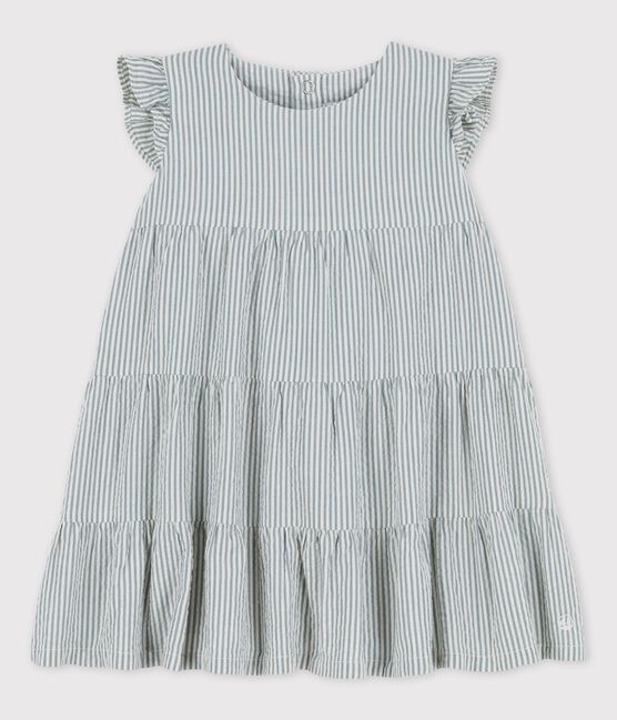 Robe rayée en seersucker bio bébé bleu BRUT/blanc MARSHMALLOW