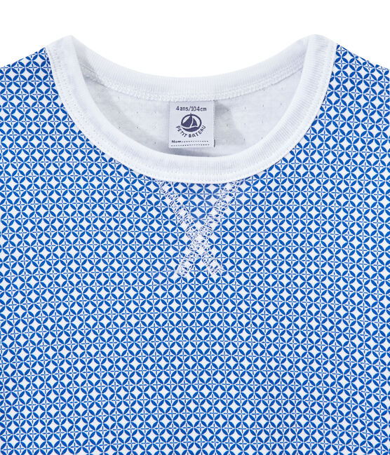 Pyjama garçon en tubique manches courtes blanc ECUME/bleu PERSE