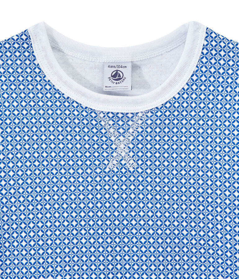 Jongenspyjama met korte mouwen in tubic wit/blauw