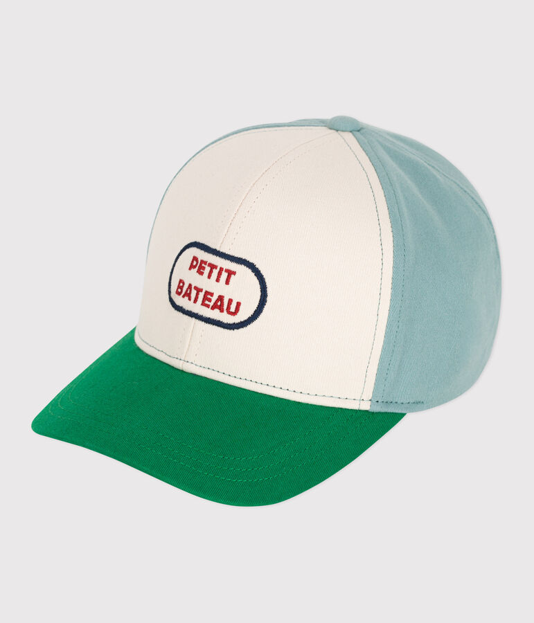 Casquette enfant en coton &eacute;cru/vert