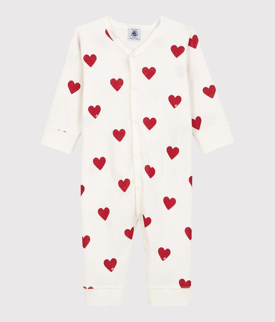 Dors-bien sans pieds cœur bébé en coton blanc MARSHMALLOW/rouge TERKUIT