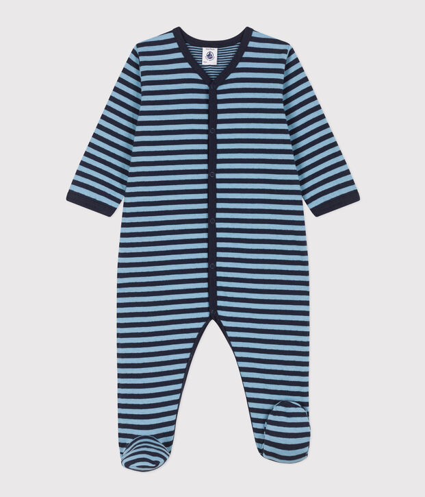 Pyjama b&eacute;b&eacute; rayures en tubique bleu/bleu