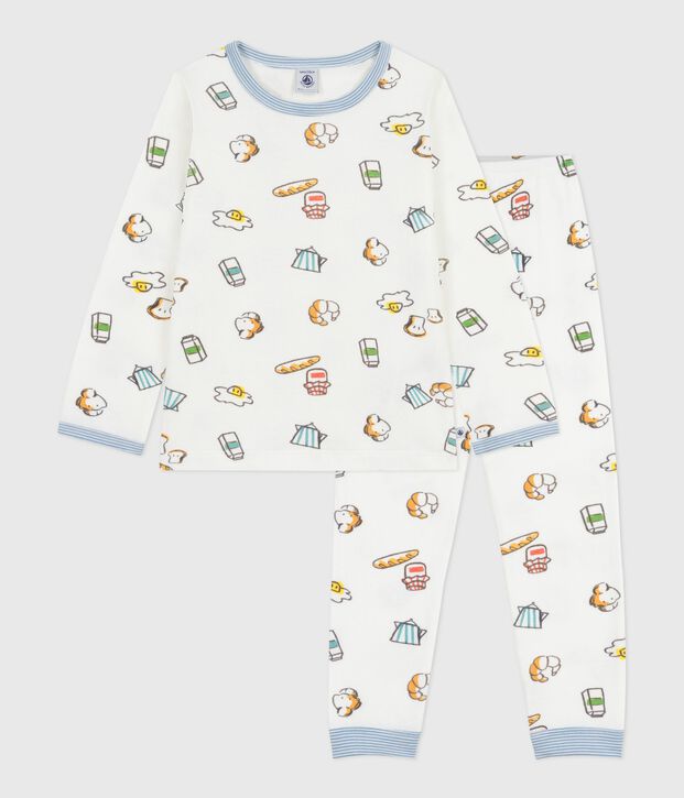 Kinderpyjama in tubic met ontbijtprint wit/multicouleur