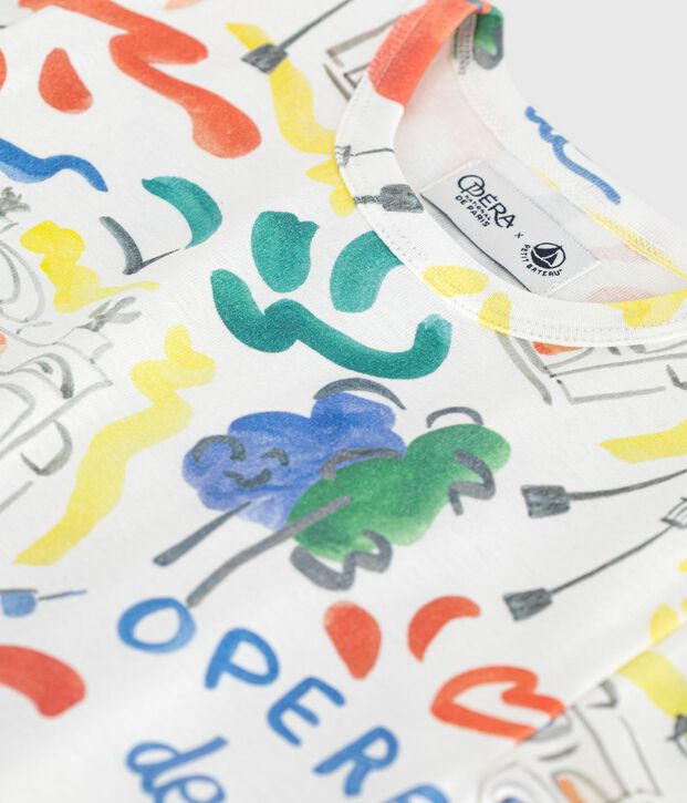 Tee-shirt enfant manches courtes en coton imprim&eacute; blanc/rouge/multicouleur