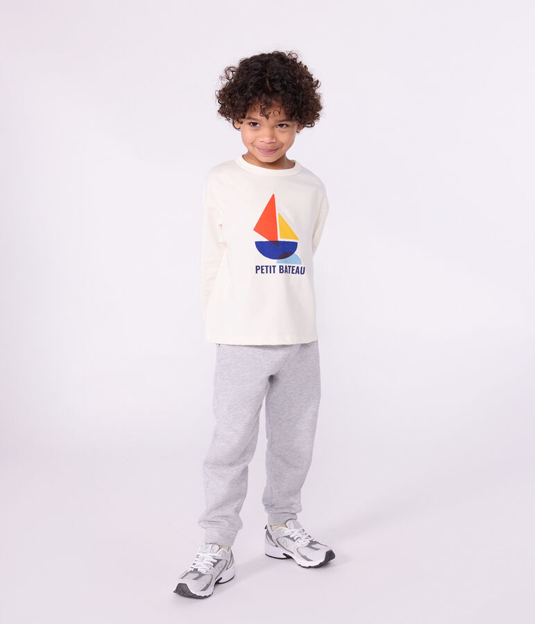Tee-shirt enfant manches longues en coton imprim&eacute; &eacute;cru